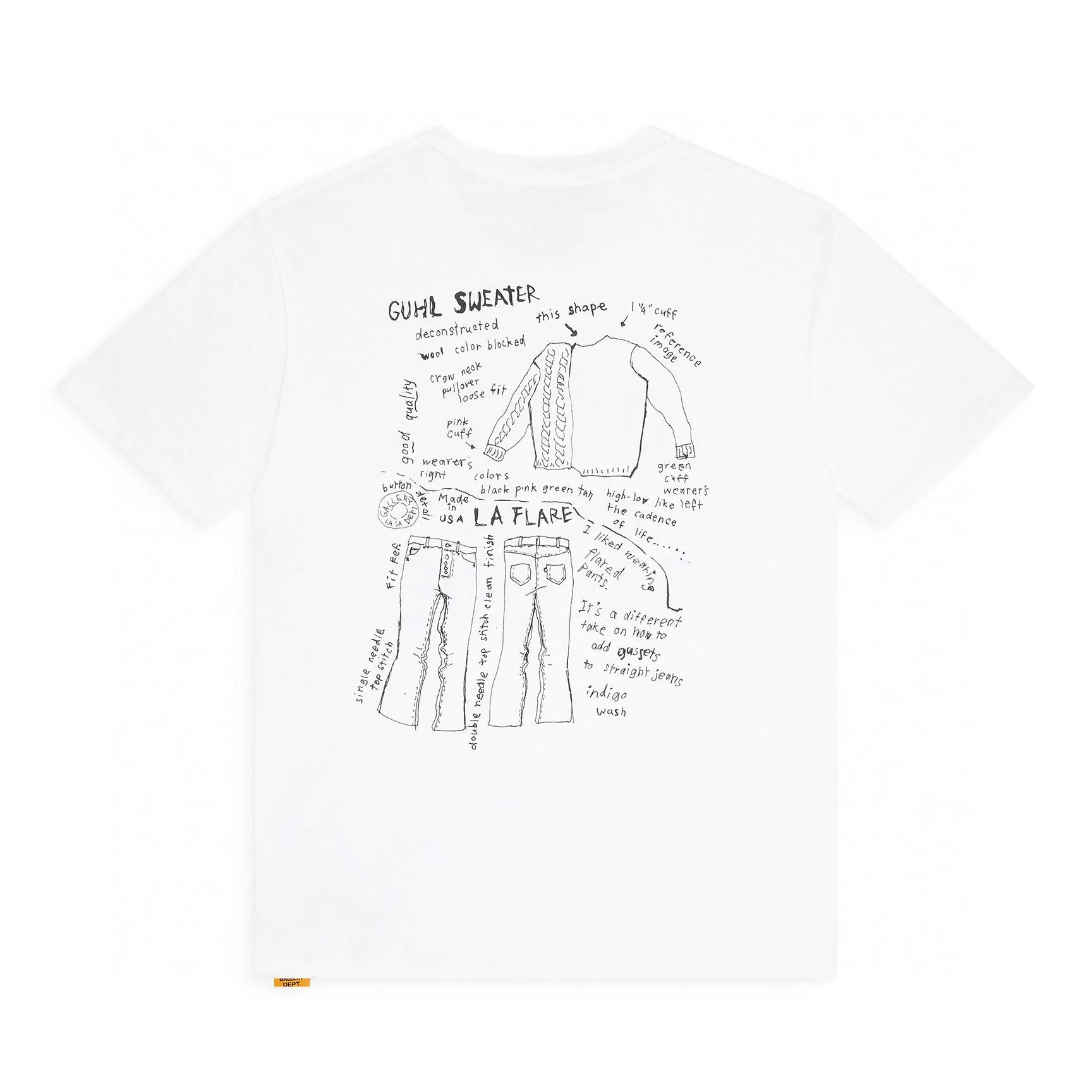 GALLERY DEPT. MOODY TEE/WHITE New in stock graffiti French/design draft printed TEE white S-XL original consistent OE yarn tube weaving seamless fabric authentic level printing restoration authentic consistent accessories